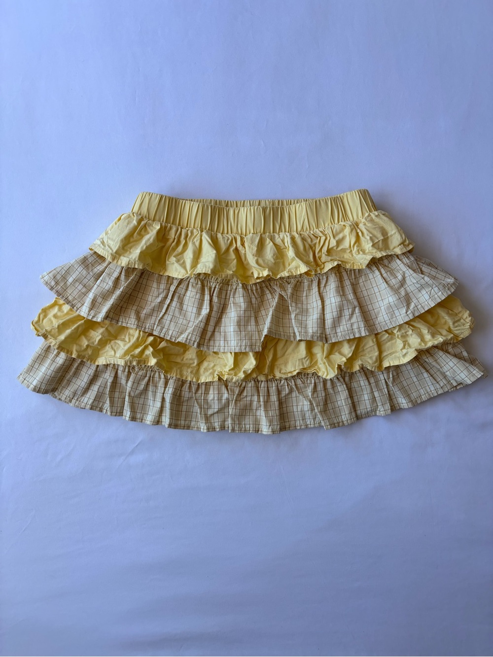 Cider yellow plaid ruffle mini skirt